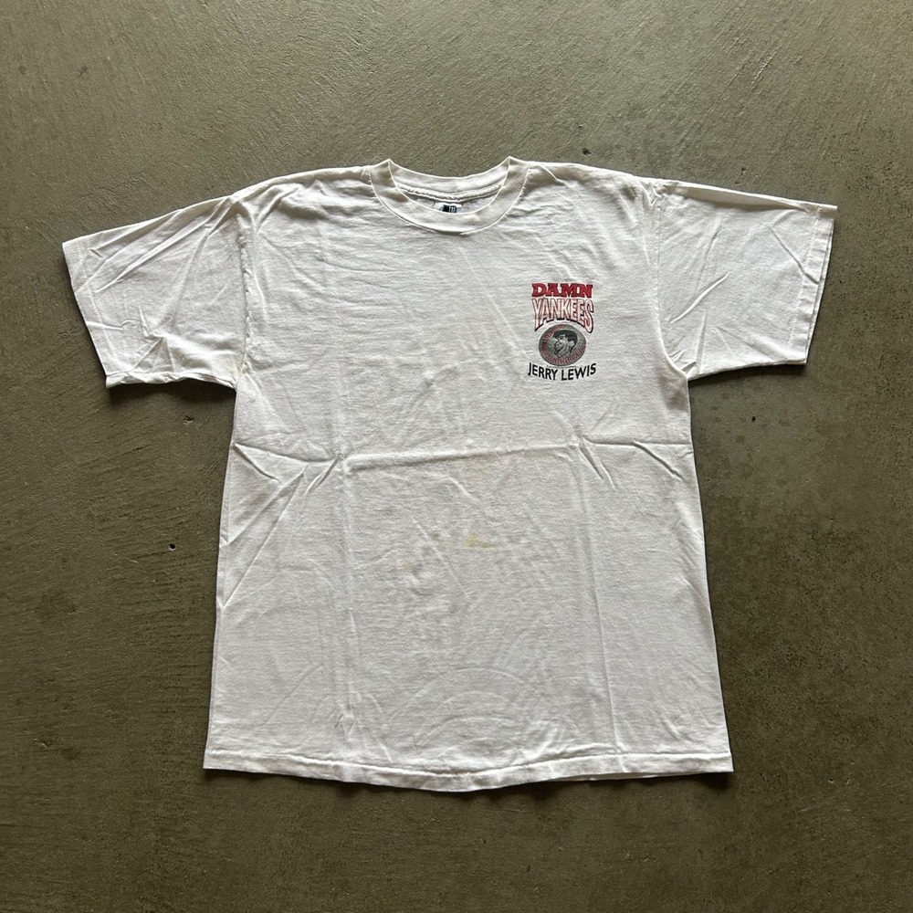 Vintage 90s Damn Yankees Jerry Lewis Shirt Size XL White New York Yankees Funny